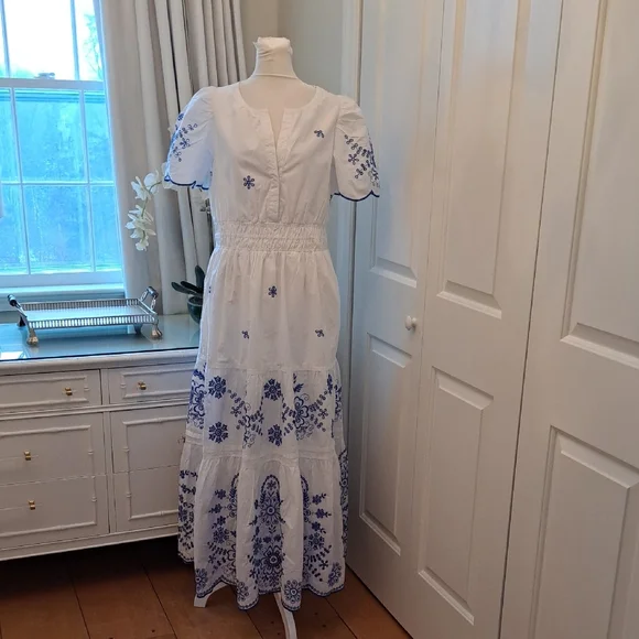 NWOT Anthropologie Womens Somerset White Cotton Maxi Eyelet Dress MD - Picture 1 of 10